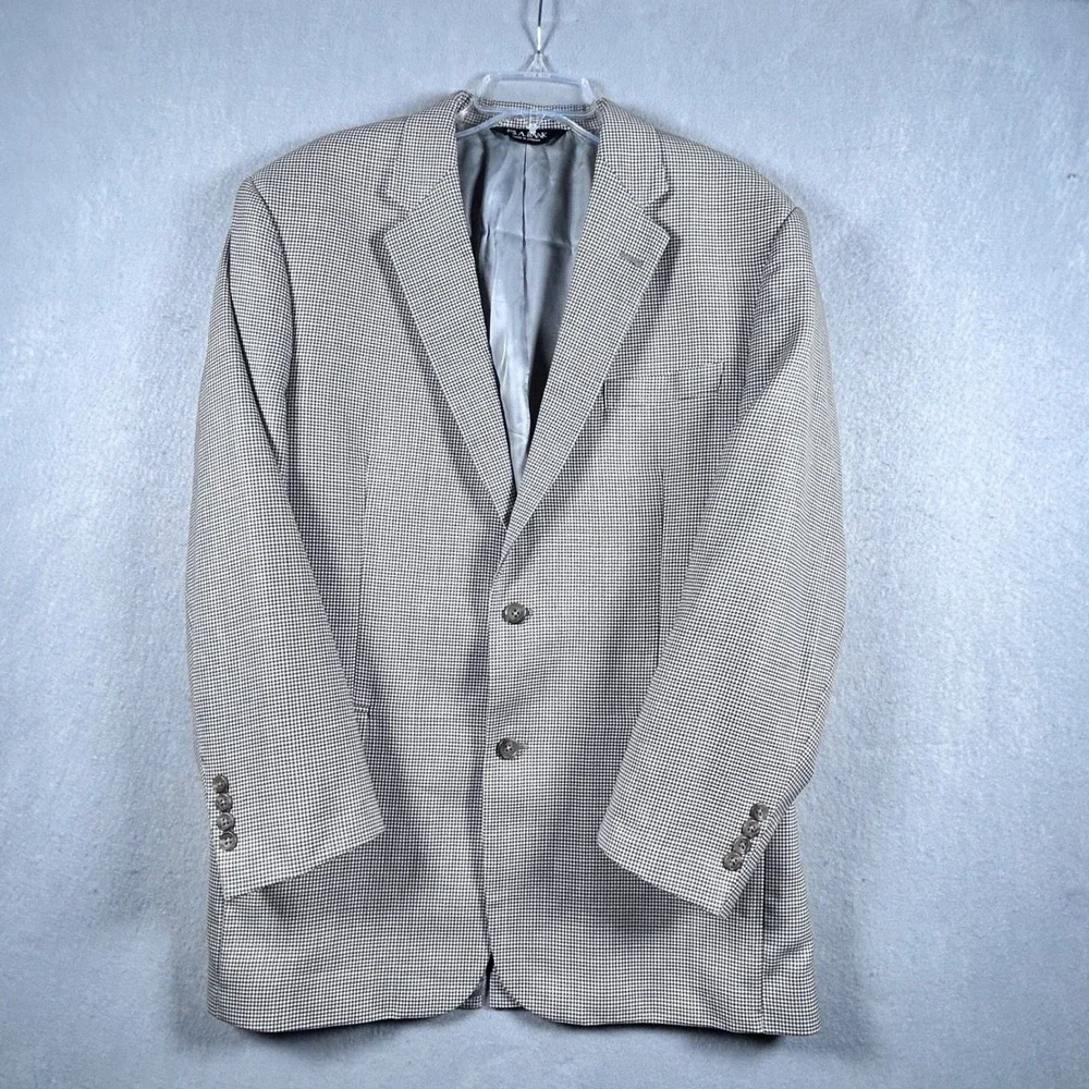 Jos A Bank Gordon 2B Signature Blazer Men 43R Grey Cream Houndstooth 100% Wool